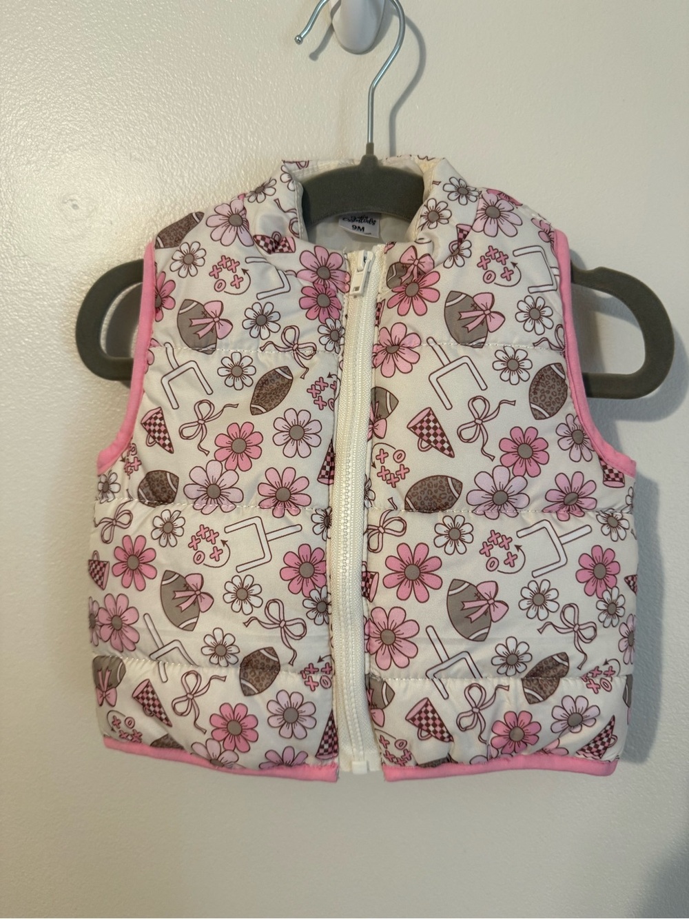 Baby Essentials Pink and White Quilted Floral Bib Vest